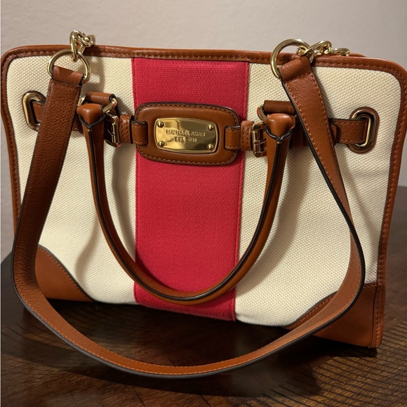Michael Kors Satchel With Cream/Red Canvas